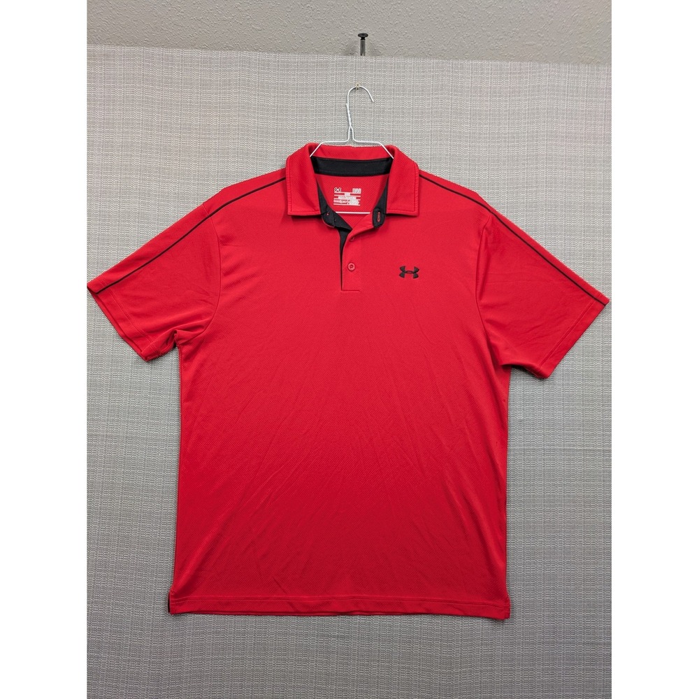Under Armour HeatGear Polo Shirt Mens Large Red Golf Performance Short Sleeve